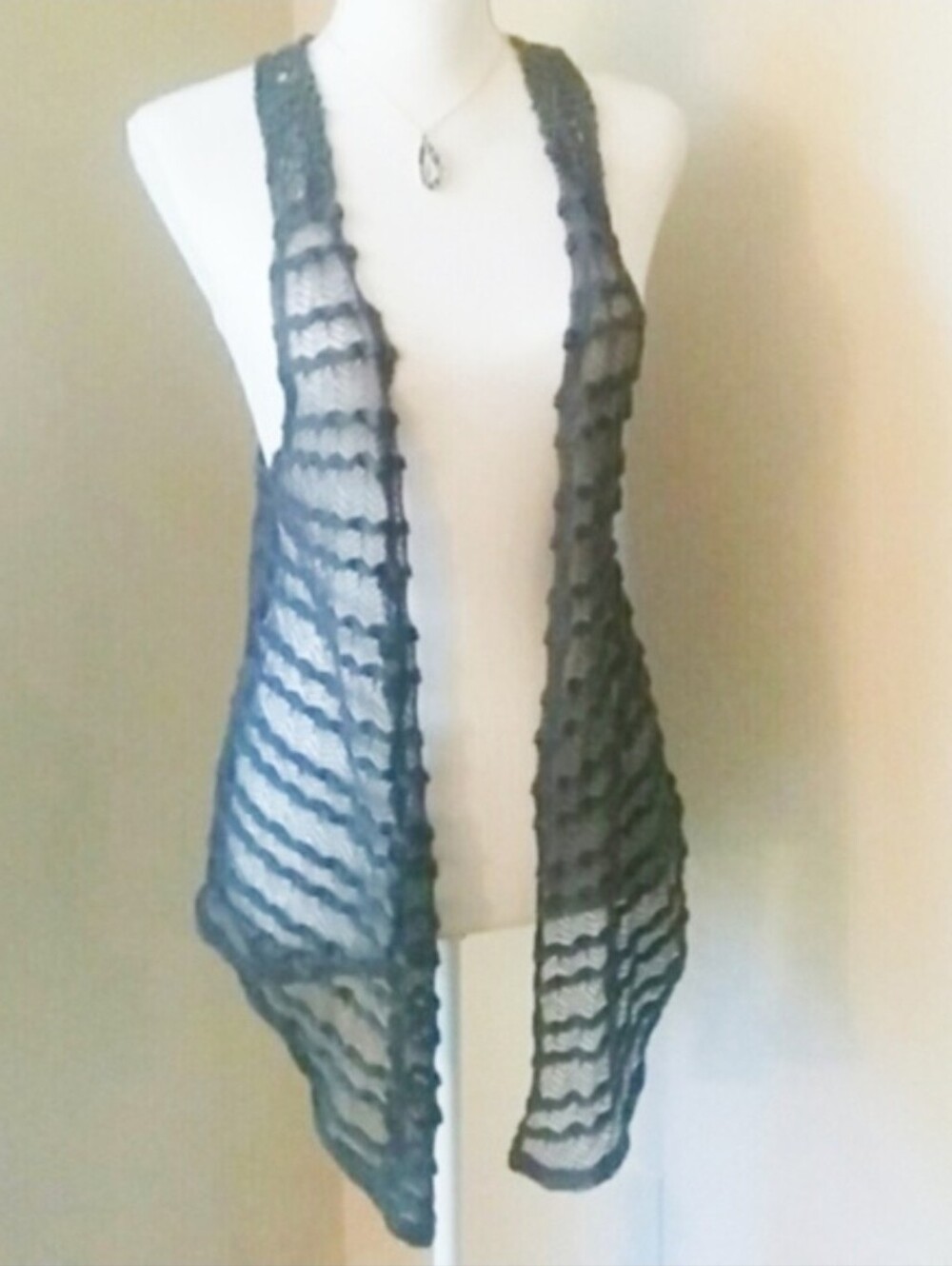 Sheer Black Crochet Vest